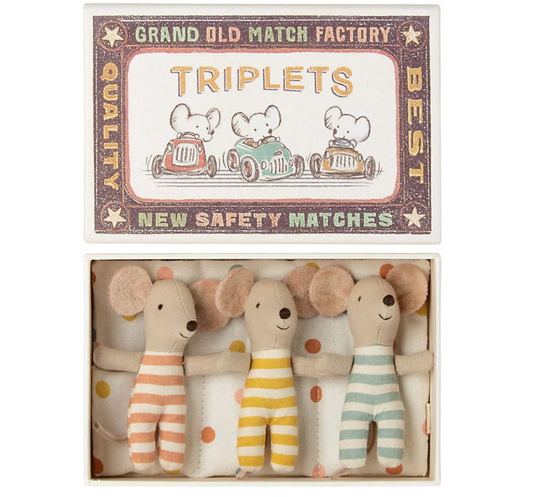 Maileg Baby Mice Triplets in a Match Box