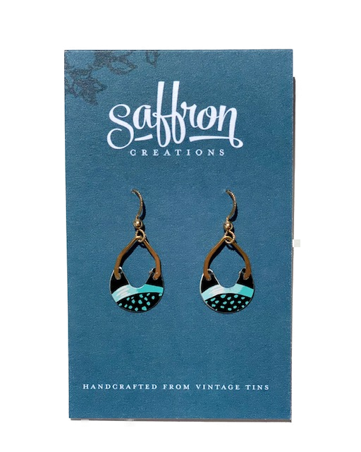 Saffron Earrings -- Tiny Keyhole Black and Blue