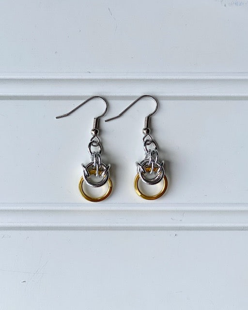 Earrings -- Ring Weaver Silver/Gold Layered Circles